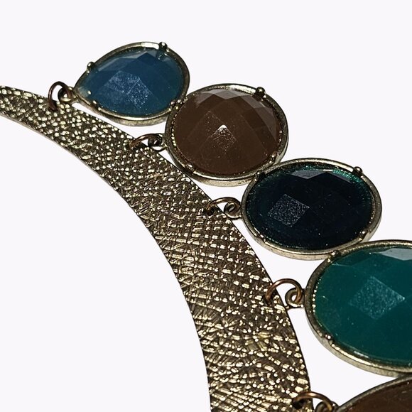 African Inspired Gold Tone Chunky Stone Dangle Bib Statement Necklace Jewelry - Picture 4 of 6